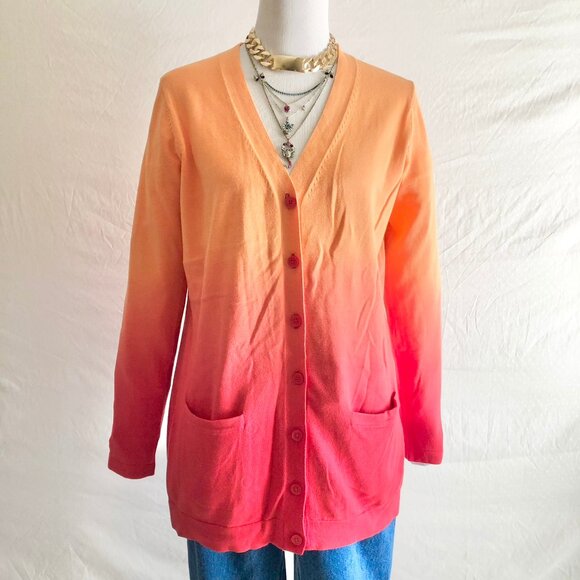 Ombre Color Cardigan Sweater Orange Red - Picture 4 of 9